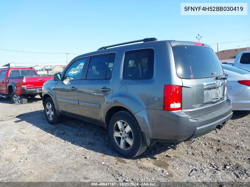 2011 Honda Pilot Ex-L VIN: 5FNYF4H52BB030419 Lot: 40647167