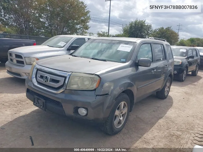 2011 Honda Pilot Ex-L VIN: 5FNYF3H78BB007836 Lot: 40649999