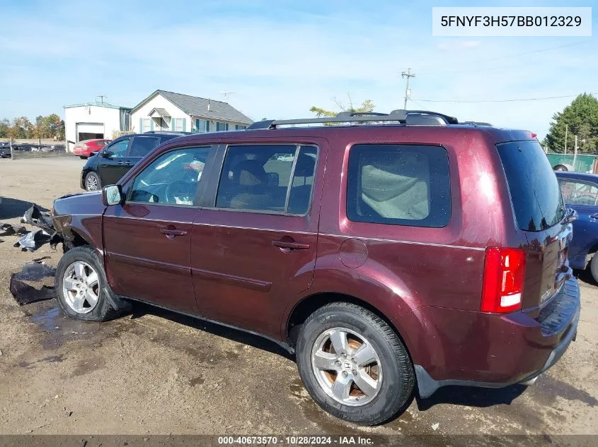 2011 Honda Pilot Ex-L VIN: 5FNYF3H57BB012329 Lot: 40673570