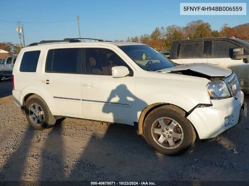 2011 Honda Pilot Touring VIN: 5FNYF4H94BB006559 Lot: 40675071