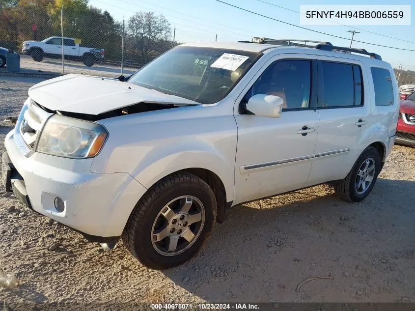 2011 Honda Pilot Touring VIN: 5FNYF4H94BB006559 Lot: 40675071