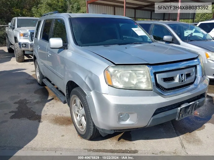 2011 Honda Pilot Ex VIN: 5FNYF3H4XBB033392 Lot: 40675829