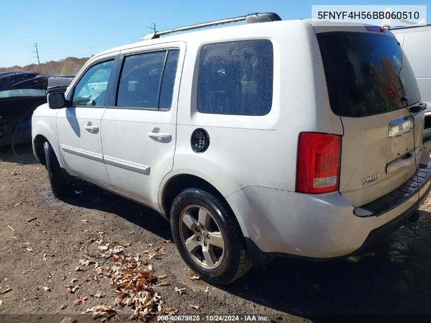 2011 Honda Pilot Ex-L VIN: 5FNYF4H56BB060510 Lot: 40679825