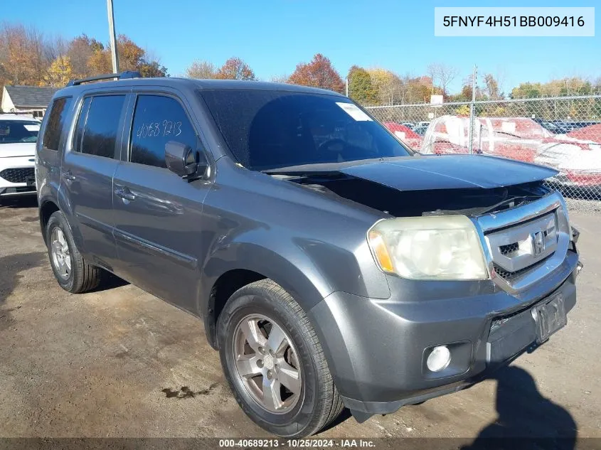 2011 Honda Pilot Ex-L VIN: 5FNYF4H51BB009416 Lot: 40689213