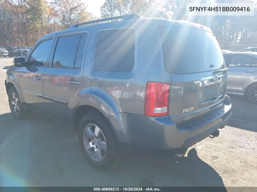 2011 Honda Pilot Ex-L VIN: 5FNYF4H51BB009416 Lot: 40689213