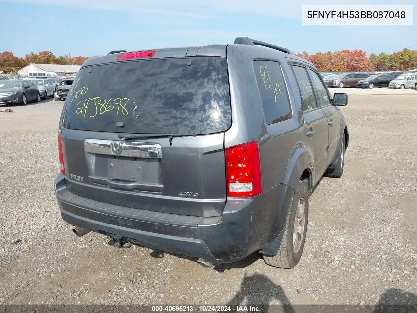 2011 Honda Pilot Ex-L VIN: 5FNYF4H53BB087048 Lot: 40695213