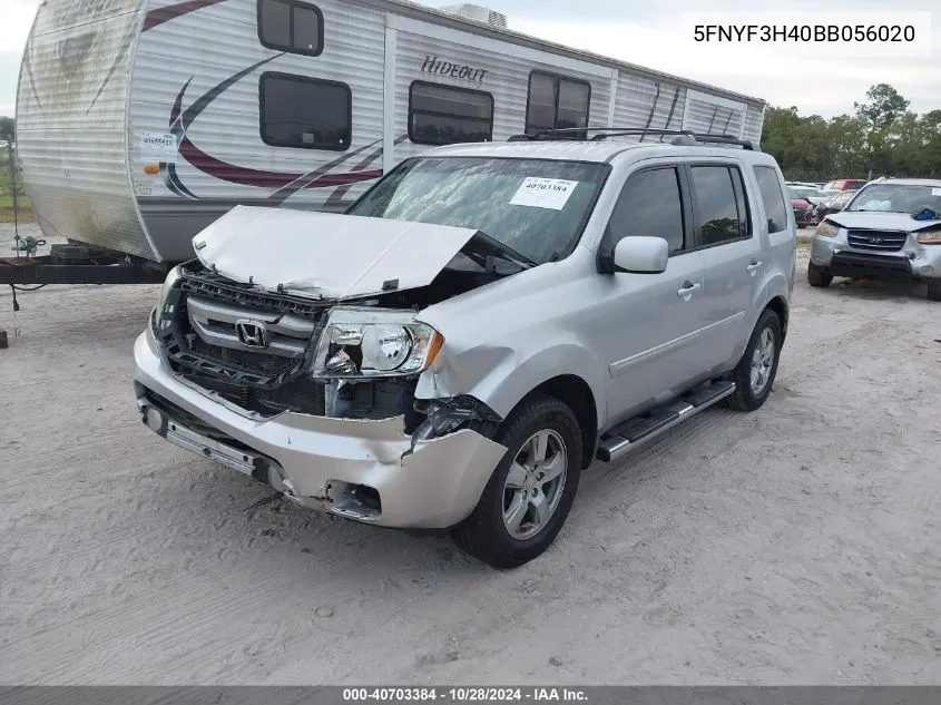 2011 Honda Pilot Ex VIN: 5FNYF3H40BB056020 Lot: 40703384