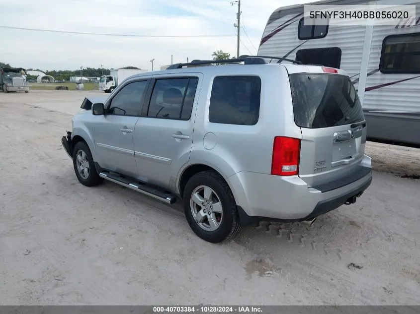 2011 Honda Pilot Ex VIN: 5FNYF3H40BB056020 Lot: 40703384