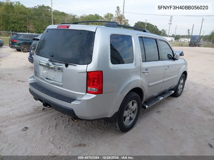 5FNYF3H40BB056020 2011 Honda Pilot Ex