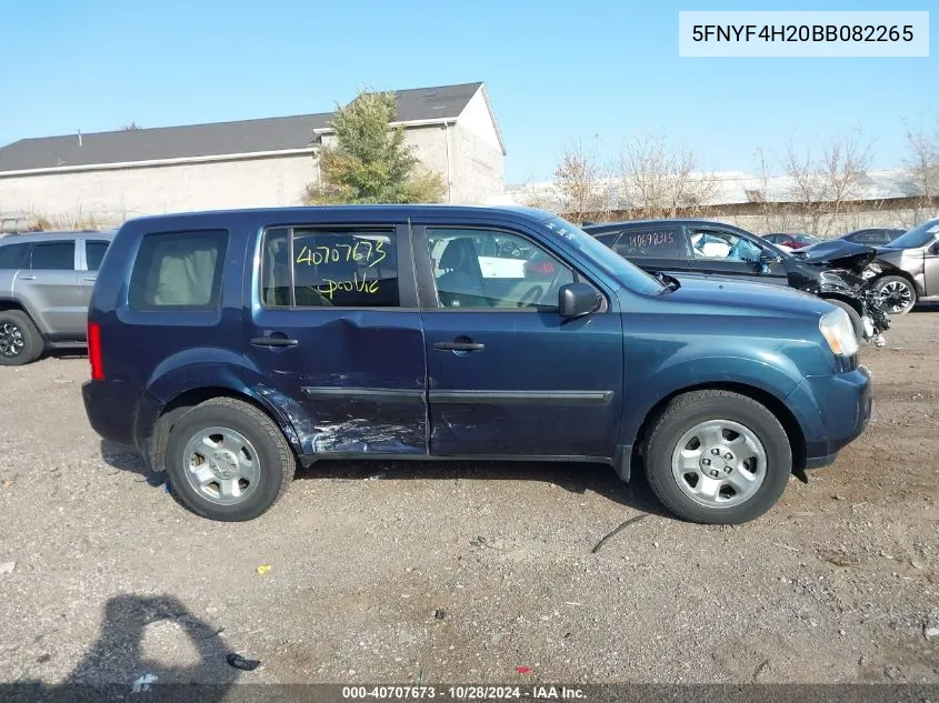 2011 Honda Pilot Lx VIN: 5FNYF4H20BB082265 Lot: 40707673