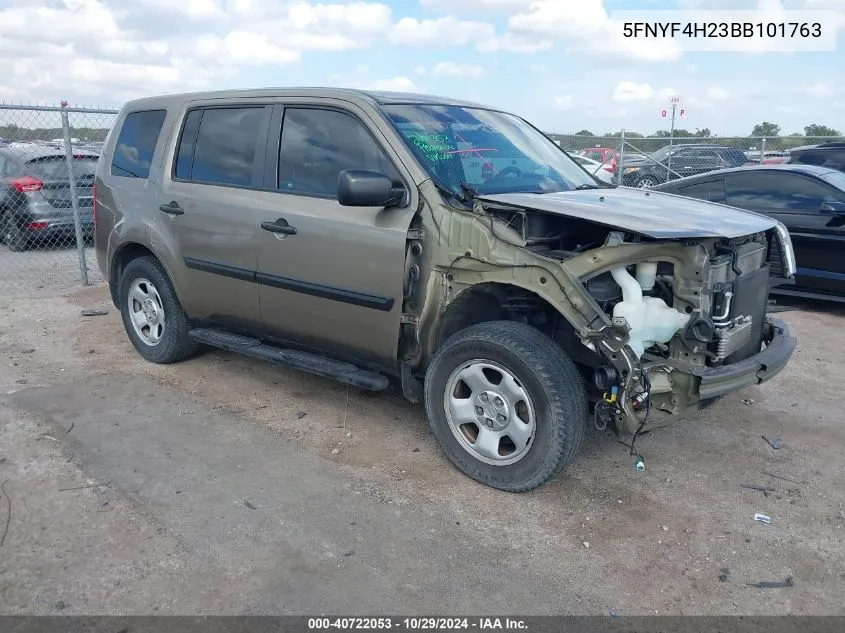 2011 Honda Pilot Lx VIN: 5FNYF4H23BB101763 Lot: 40722053