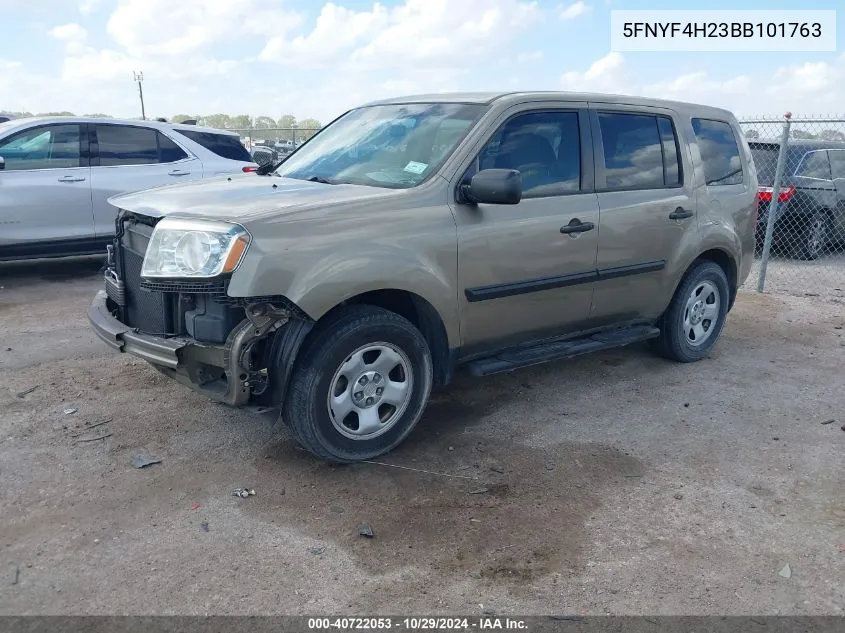 2011 Honda Pilot Lx VIN: 5FNYF4H23BB101763 Lot: 40722053