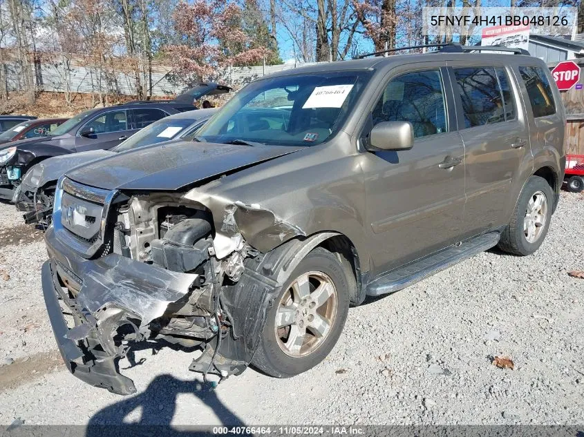 2011 Honda Pilot Ex VIN: 5FNYF4H41BB048126 Lot: 40766464