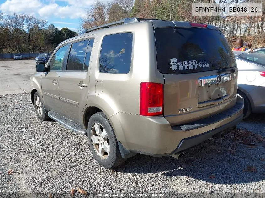 2011 Honda Pilot Ex VIN: 5FNYF4H41BB048126 Lot: 40766464