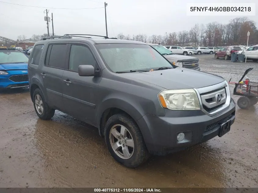 2011 Honda Pilot Ex-L VIN: 5FNYF4H60BB034218 Lot: 40775312