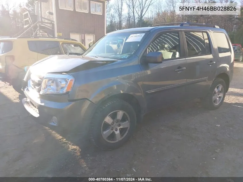 2011 Honda Pilot Ex VIN: 5FNYF4H46BB028826 Lot: 40780364