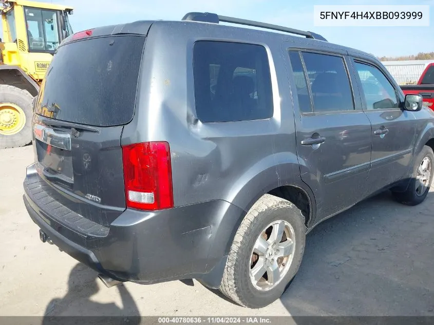 2011 Honda Pilot Ex VIN: 5FNYF4H4XBB093999 Lot: 40780636