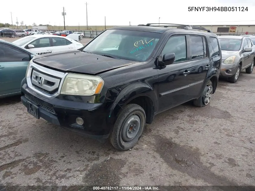 2011 Honda Pilot Touring VIN: 5FNYF3H94BB051124 Lot: 40782117