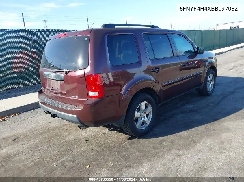 2011 Honda Pilot Ex VIN: 5FNYF4H4XBB097082 Lot: 40783556