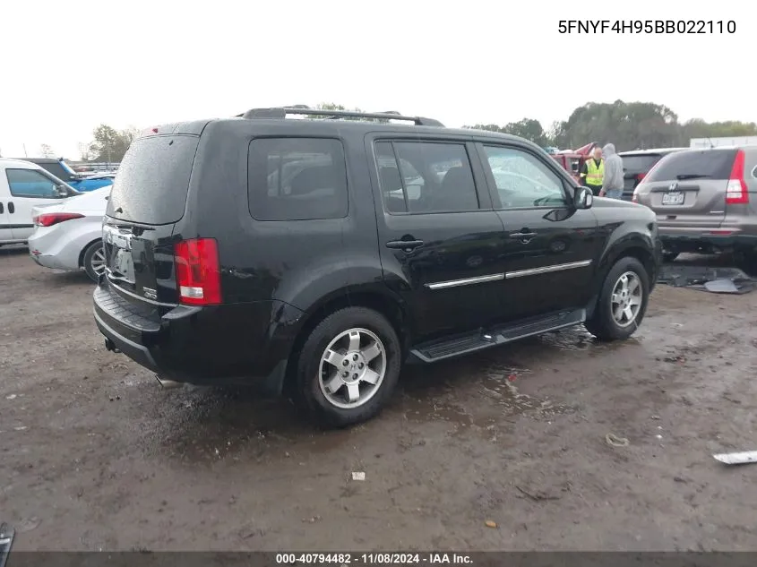 2011 Honda Pilot Touring VIN: 5FNYF4H95BB022110 Lot: 40794482