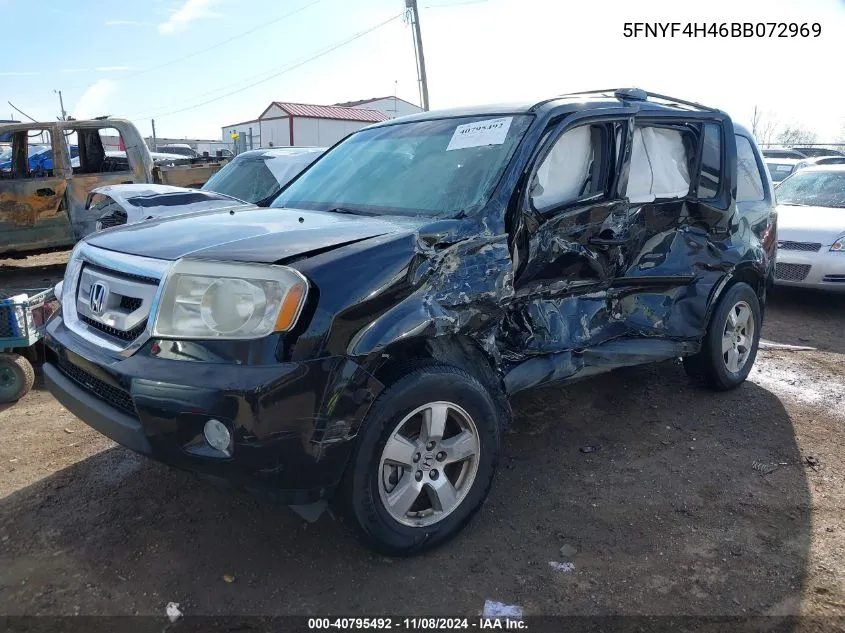 2011 Honda Pilot Ex VIN: 5FNYF4H46BB072969 Lot: 40795492