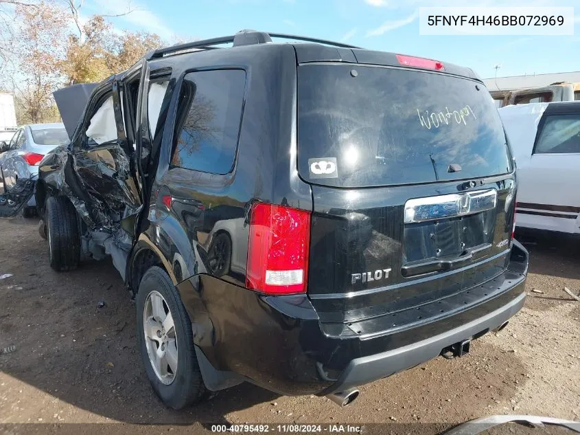 2011 Honda Pilot Ex VIN: 5FNYF4H46BB072969 Lot: 40795492