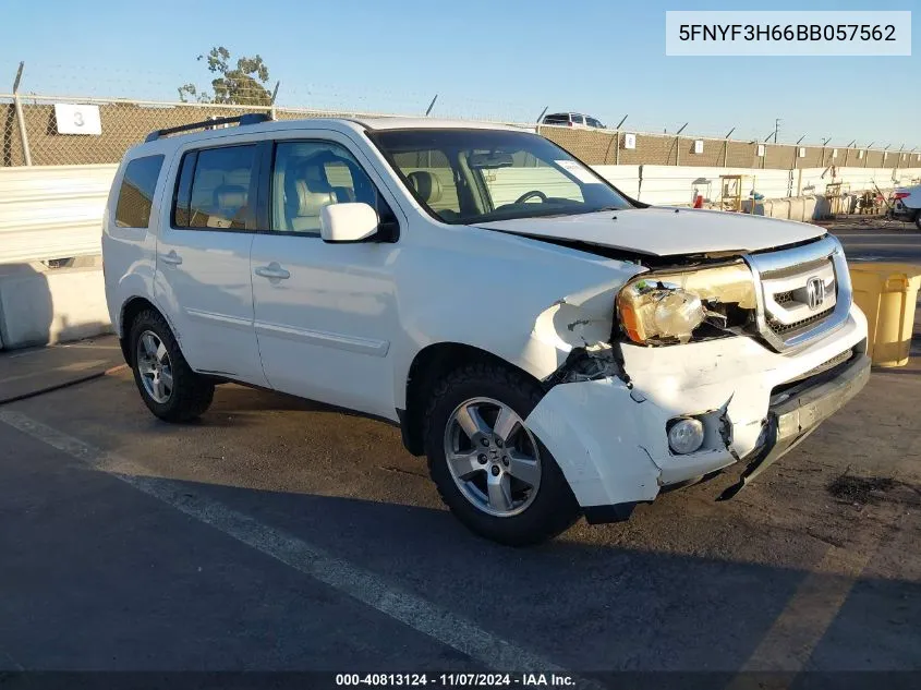 2011 Honda Pilot Ex-L VIN: 5FNYF3H66BB057562 Lot: 40813124