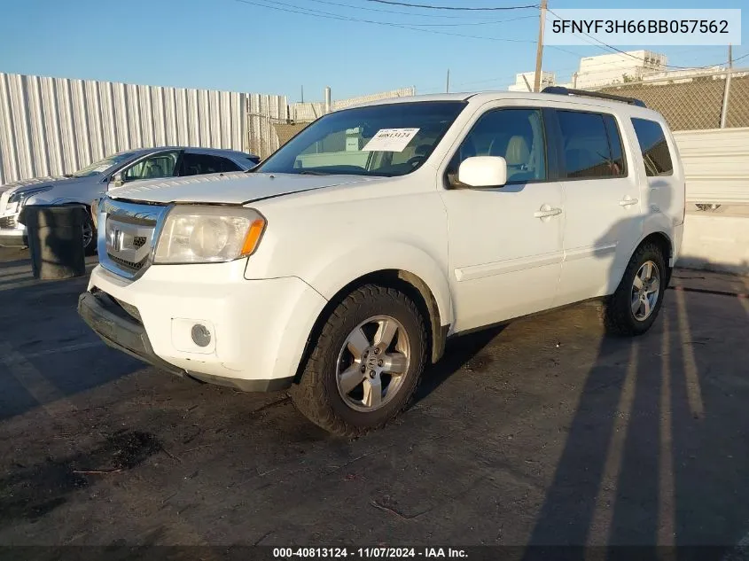 2011 Honda Pilot Ex-L VIN: 5FNYF3H66BB057562 Lot: 40813124