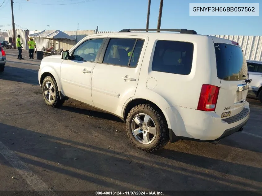 2011 Honda Pilot Ex-L VIN: 5FNYF3H66BB057562 Lot: 40813124