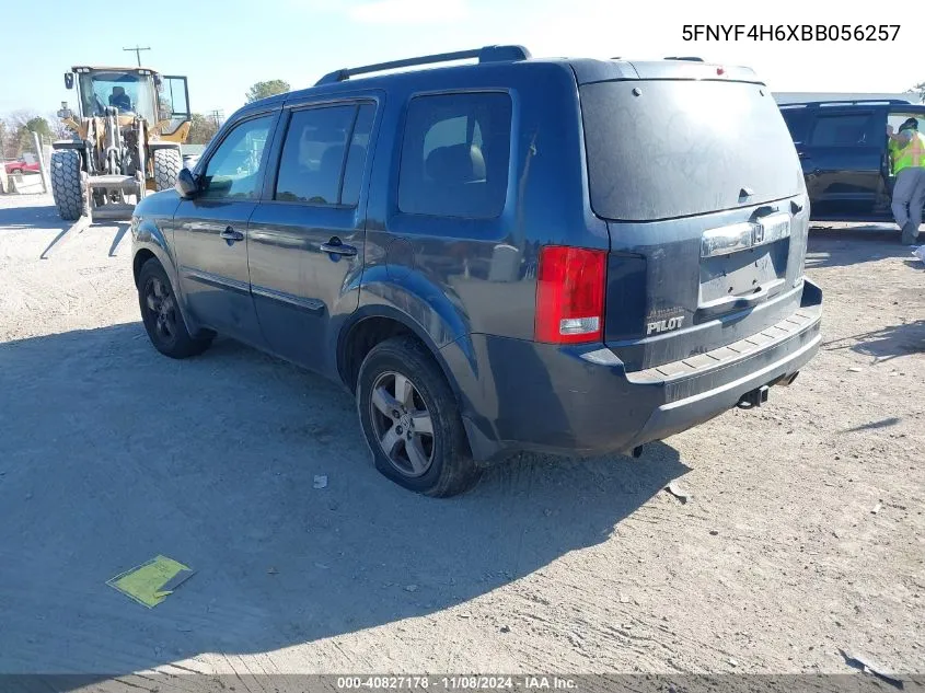 2011 Honda Pilot Ex-L VIN: 5FNYF4H6XBB056257 Lot: 40827178