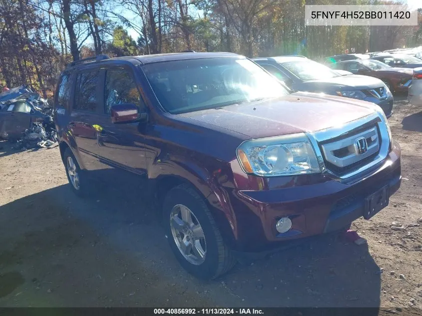 2011 Honda Pilot Ex-L VIN: 5FNYF4H52BB011420 Lot: 40856992