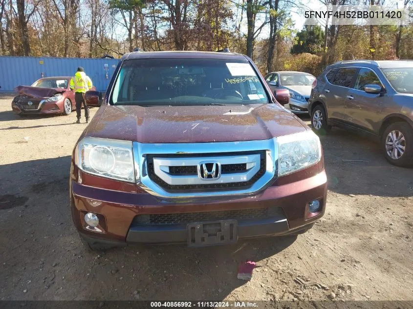 2011 Honda Pilot Ex-L VIN: 5FNYF4H52BB011420 Lot: 40856992