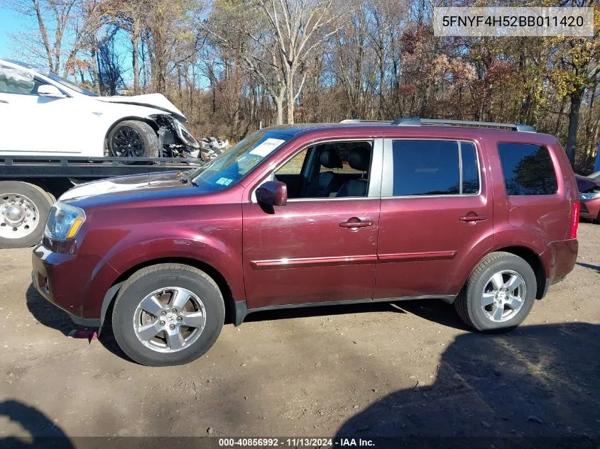 2011 Honda Pilot Ex-L VIN: 5FNYF4H52BB011420 Lot: 40856992