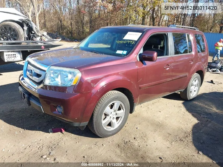 2011 Honda Pilot Ex-L VIN: 5FNYF4H52BB011420 Lot: 40856992