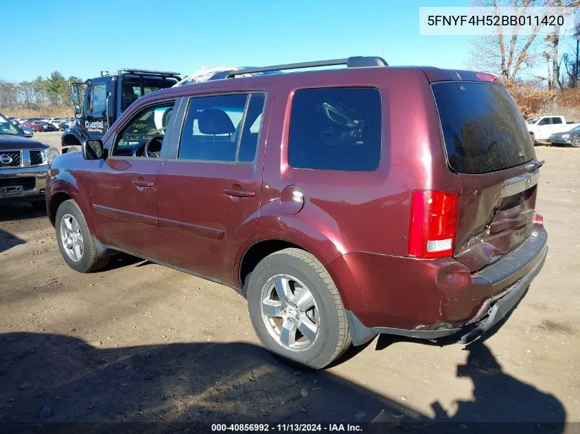 2011 Honda Pilot Ex-L VIN: 5FNYF4H52BB011420 Lot: 40856992