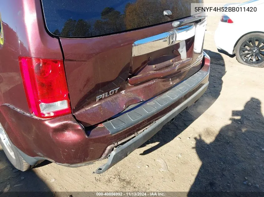 2011 Honda Pilot Ex-L VIN: 5FNYF4H52BB011420 Lot: 40856992