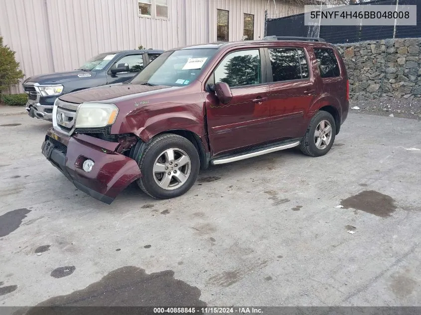 2011 Honda Pilot Ex VIN: 5FNYF4H46BB048008 Lot: 40858845