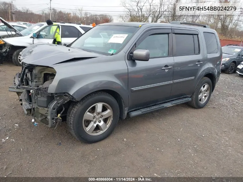 2011 Honda Pilot Ex-L VIN: 5FNYF4H54BB024279 Lot: 40866004