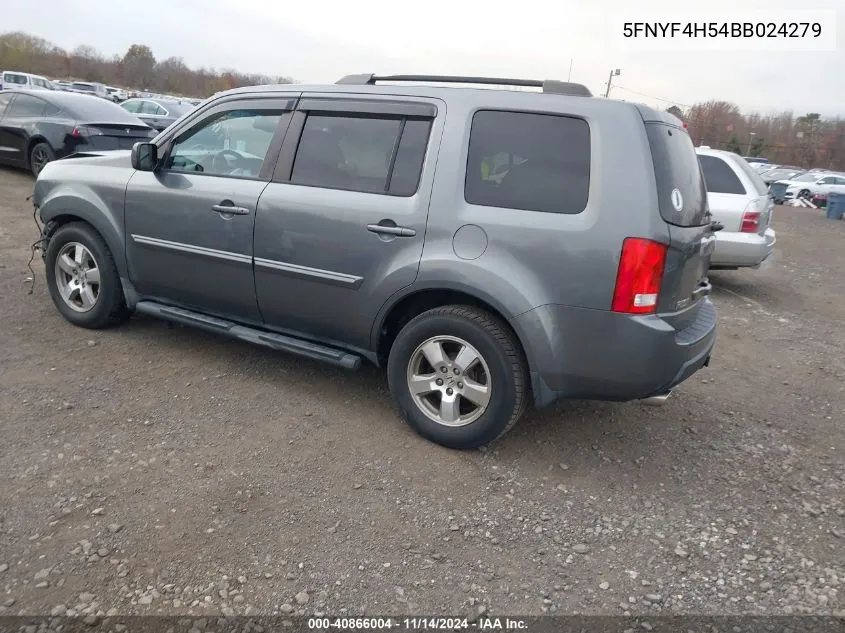 2011 Honda Pilot Ex-L VIN: 5FNYF4H54BB024279 Lot: 40866004