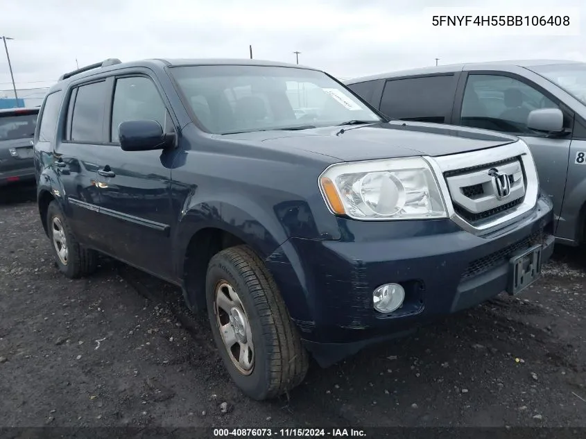 2011 Honda Pilot Ex-L VIN: 5FNYF4H55BB106408 Lot: 40876073