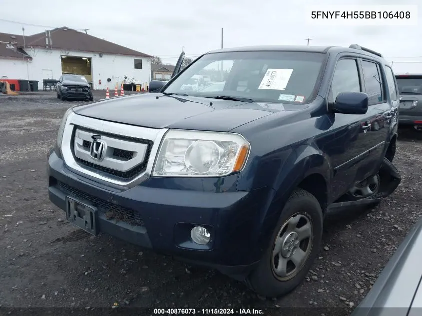 2011 Honda Pilot Ex-L VIN: 5FNYF4H55BB106408 Lot: 40876073