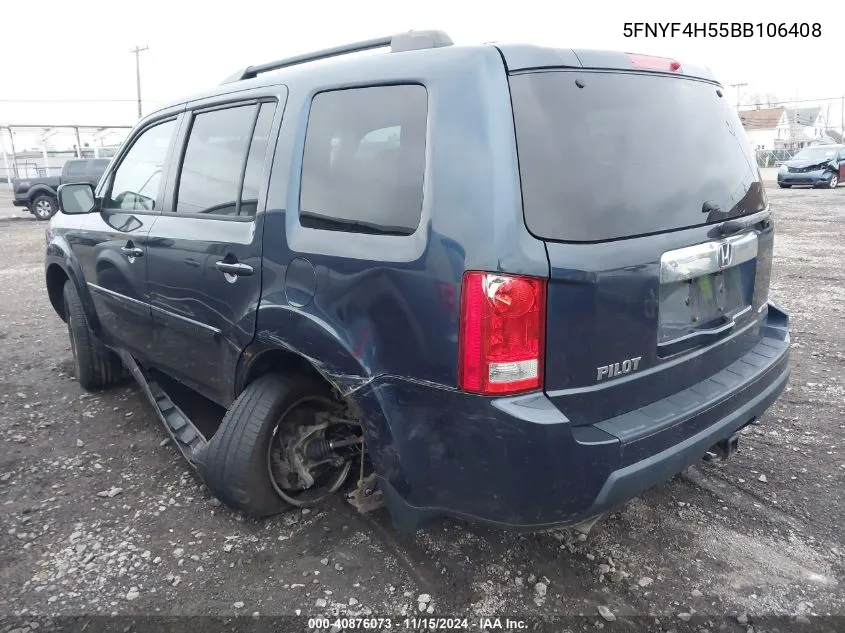 2011 Honda Pilot Ex-L VIN: 5FNYF4H55BB106408 Lot: 40876073