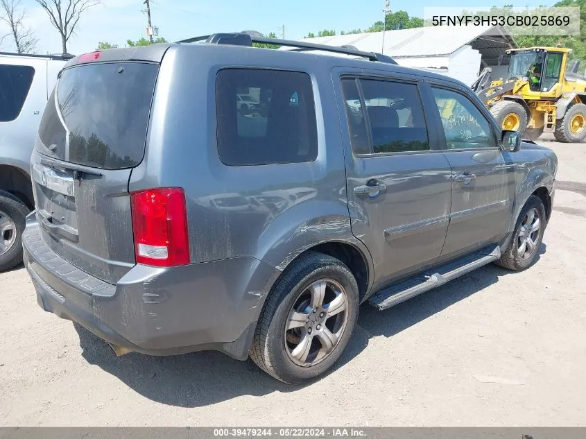 2012 Honda Pilot Ex-L VIN: 5FNYF3H53CB025869 Lot: 39479244