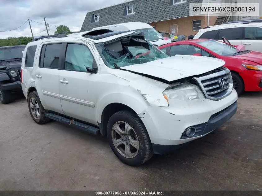 5FNYF3H6XCB006194 2012 Honda Pilot Ex-L