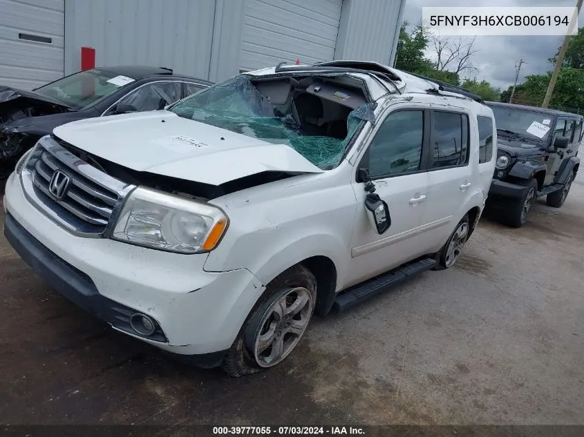 5FNYF3H6XCB006194 2012 Honda Pilot Ex-L