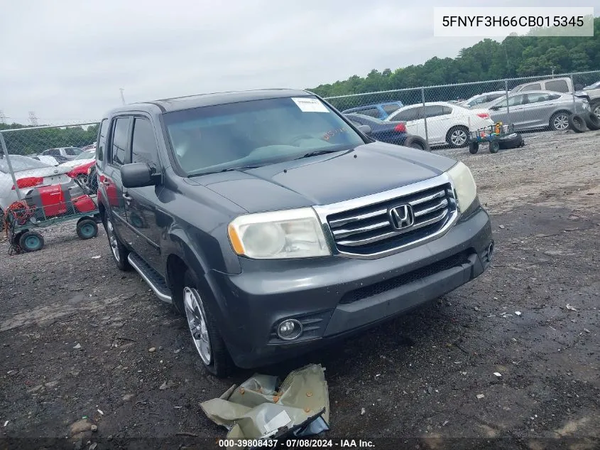 2012 Honda Pilot Ex-L VIN: 5FNYF3H66CB015345 Lot: 39808437