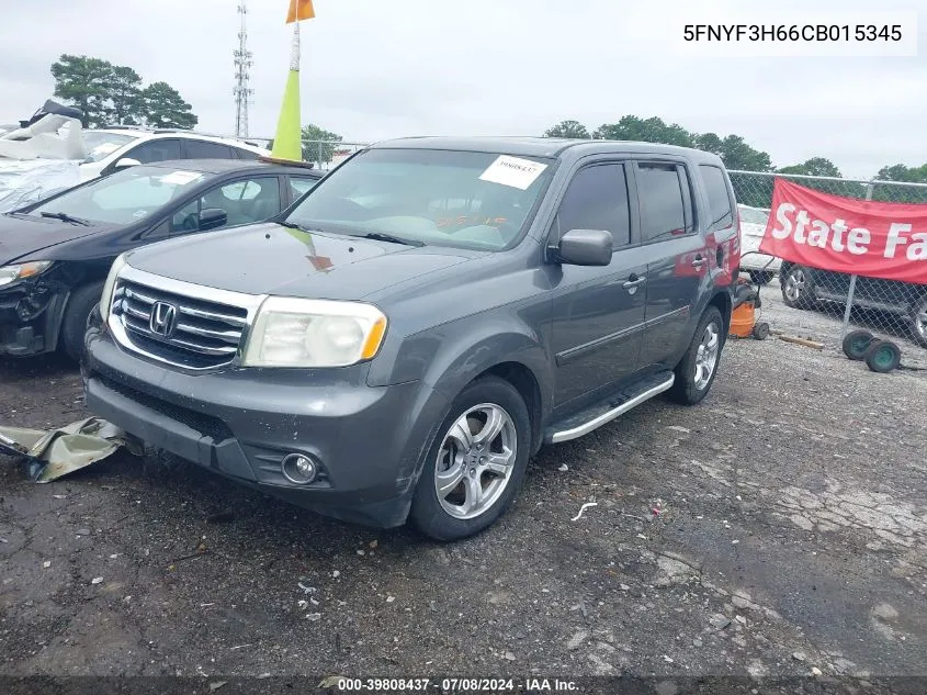 2012 Honda Pilot Ex-L VIN: 5FNYF3H66CB015345 Lot: 39808437