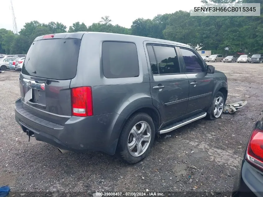 2012 Honda Pilot Ex-L VIN: 5FNYF3H66CB015345 Lot: 39808437