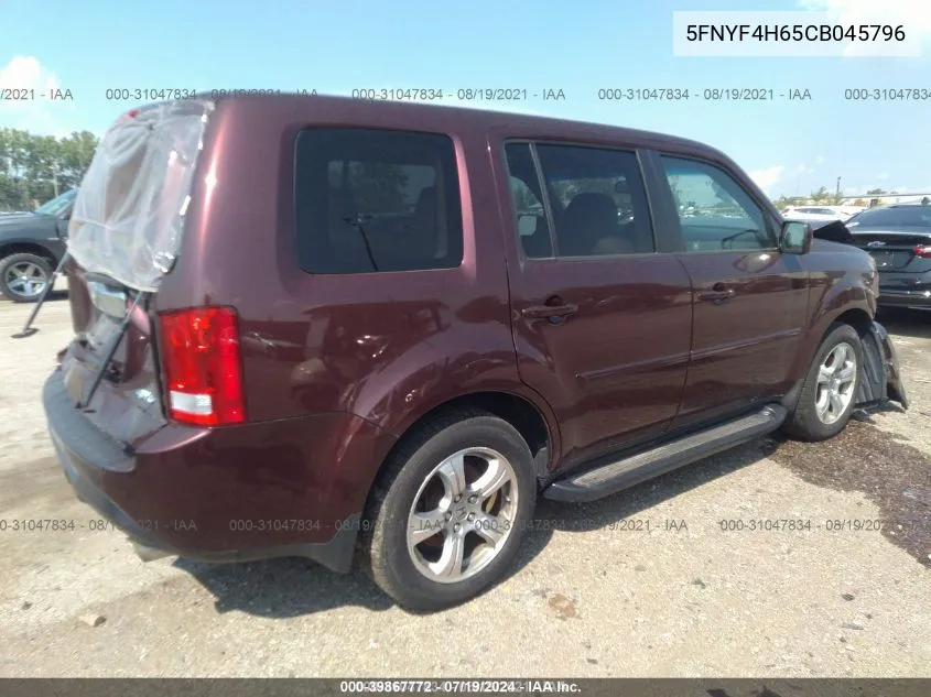 2012 Honda Pilot Ex-L VIN: 5FNYF4H65CB045796 Lot: 39867772