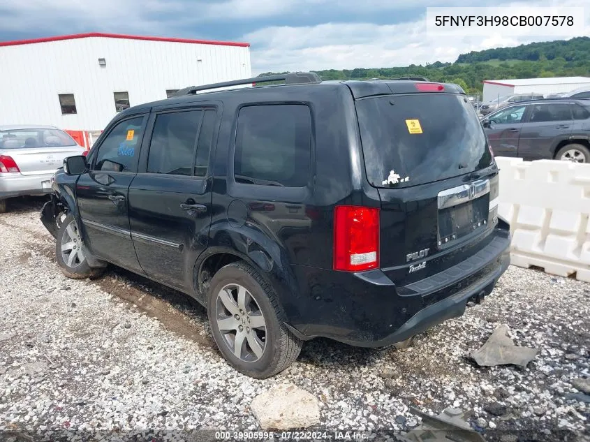 2012 Honda Pilot Touring VIN: 5FNYF3H98CB007578 Lot: 39905995